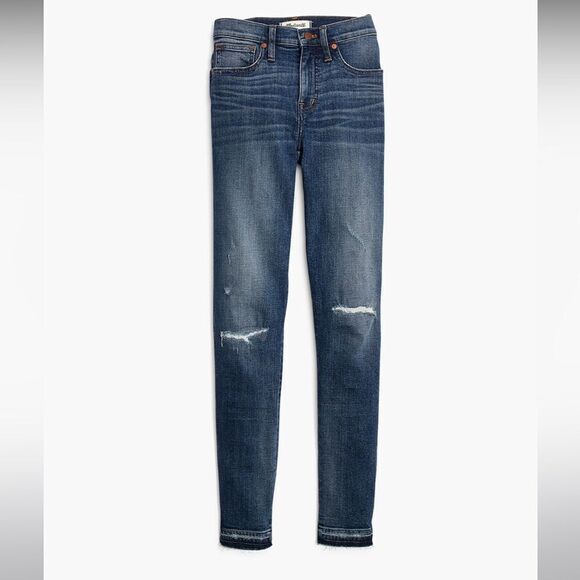 Madewell 9" Mid-Rise Skinny Jeans in York Wash: Rip and Repair Edition, Size 25 - Picture 5 of 12